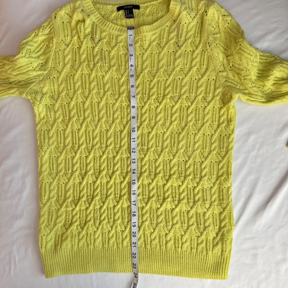 Forever 21 Crew Neck Loose Cable Knit Sweater Womens Sz L Bright Yellow Lime - Picture 6 of 7